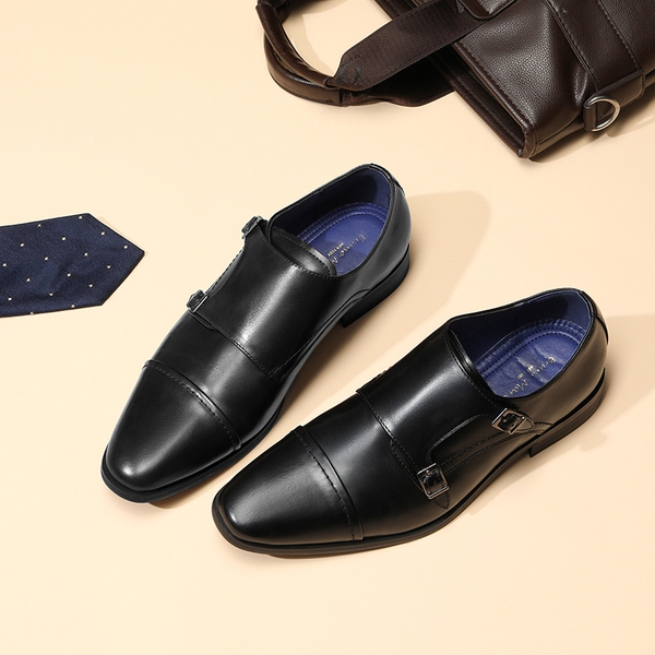 Men's Wide Monk Strap Oxford Shoes - BLACK - 8